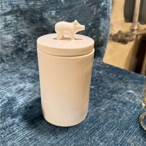 West Elm White Ceramic Jar with Pig Lid